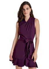 Dkny Women's Drape-Neck Sleeveless Tie-Waist Dress - Raisin