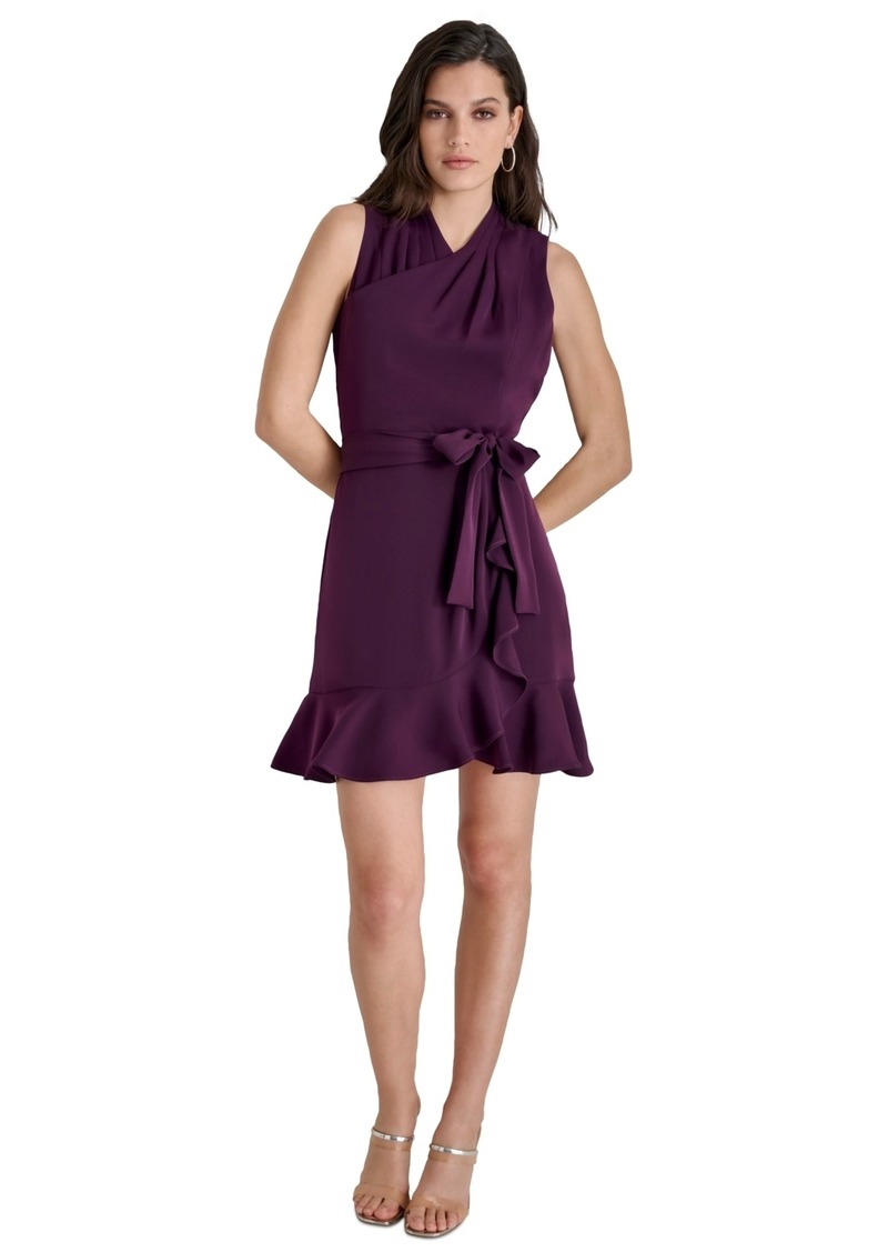 Dkny Women's Drape-Neck Sleeveless Tie-Waist Dress - Raisin