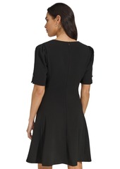 Dkny Women's Draped-Front Puff-Shoulder A-Line Dress - Black