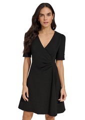 Dkny Women's Draped-Front Puff-Shoulder A-Line Dress - Black