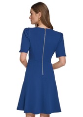 Dkny Women's Draped-Front Puff-Shoulder A-Line Dress - Coastal Blue
