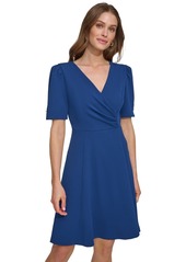 Dkny Women's Draped-Front Puff-Shoulder A-Line Dress - Coastal Blue