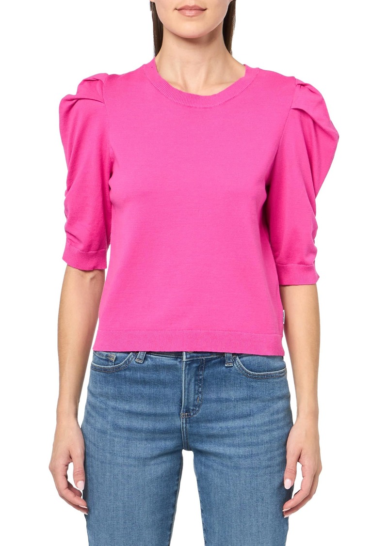 DKNY Women's Elbow Sleeve Crew Neck Puff Shoulder Jeans Sweater