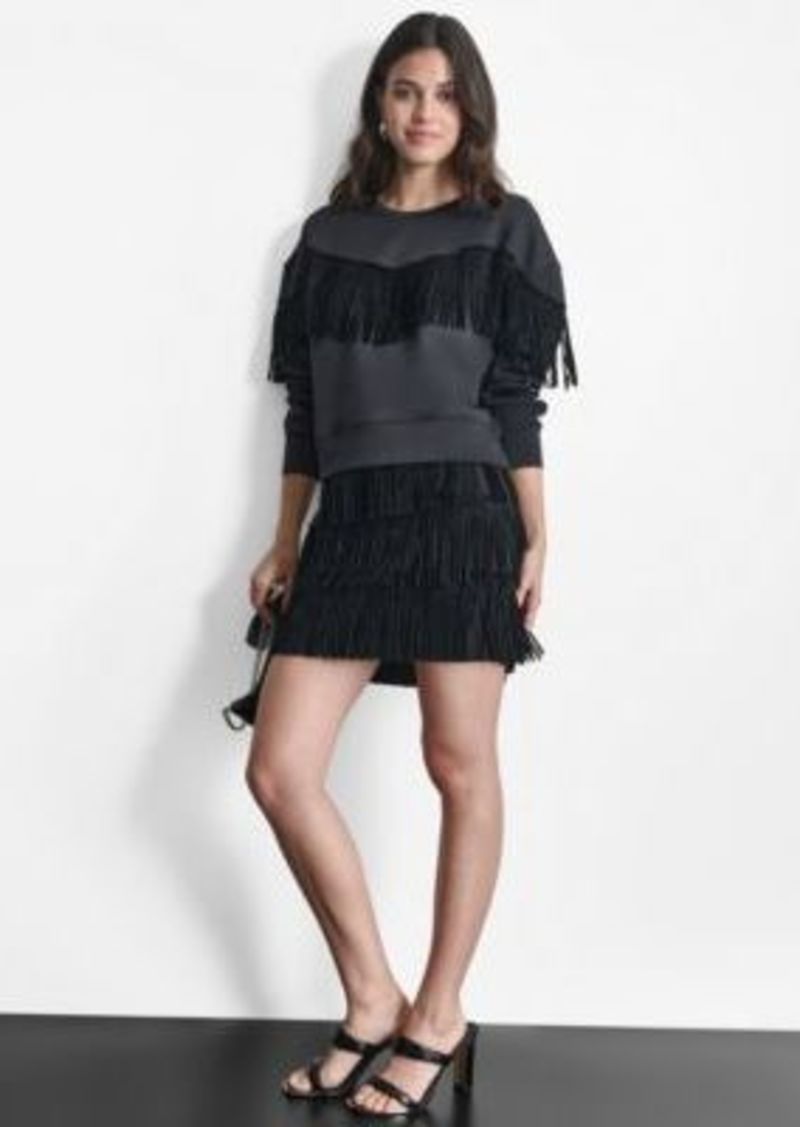 Dkny Womens Embellished Fringe Top Studded Fringe Mini Skirt