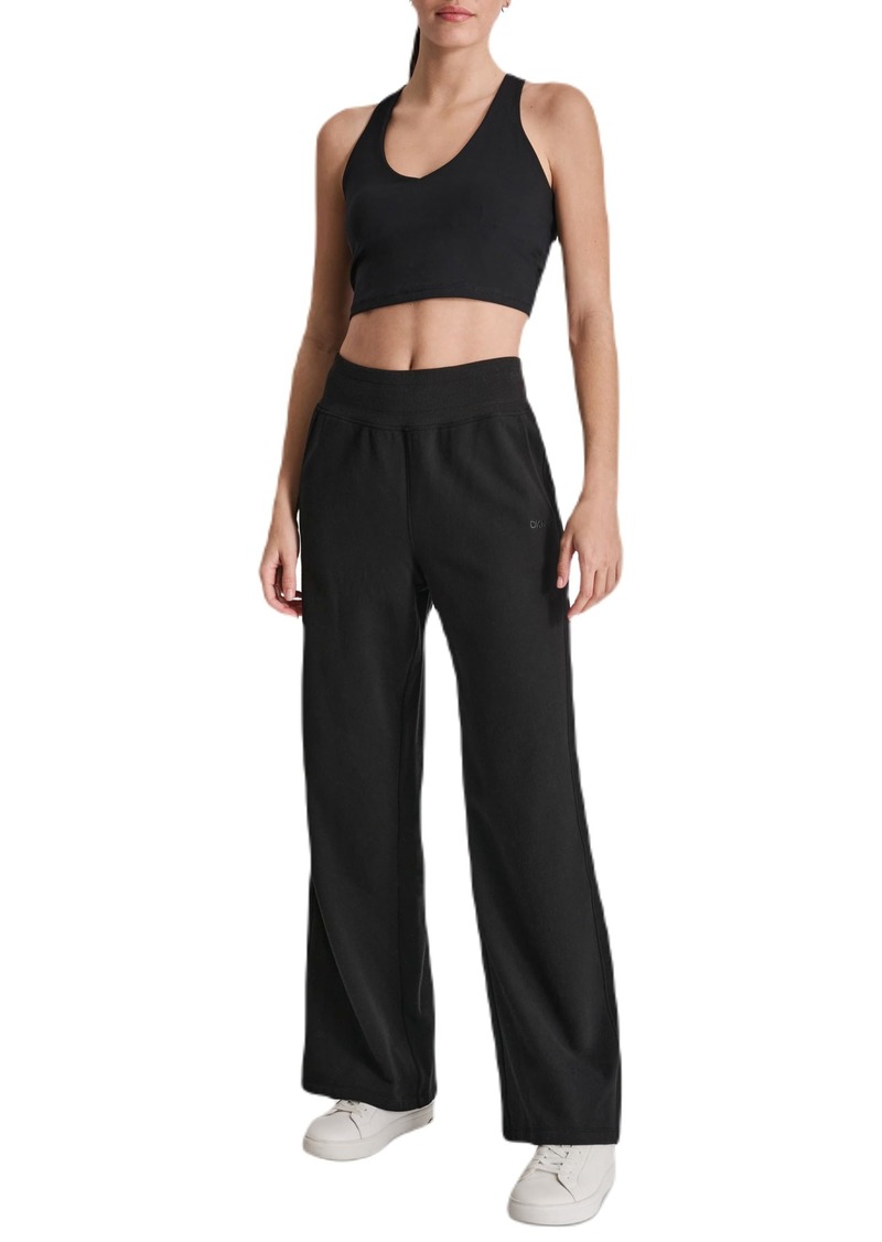 DKNY Women's Embroidered Logo Wide Leg Fleece Sweatpant