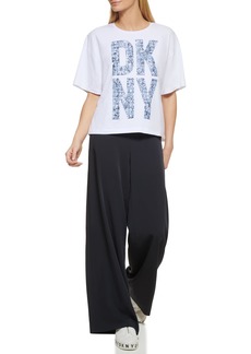 DKNY Women's Explosive Logo Tee Boxy Graphic Knit Top WH/IV NN M