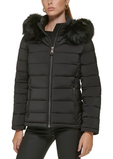 Dkny Women's Faux-Fur-Trim Hooded Puffer Coat - Black