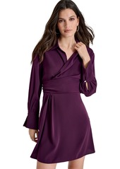 Dkny Women's Faux-Wrap Collared Mini Dress - Raisin