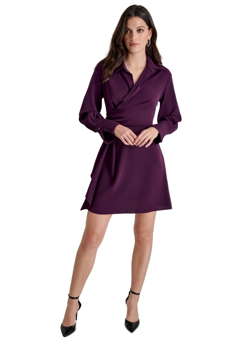 Dkny Women's Faux-Wrap Collared Mini Dress - Raisin