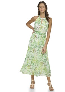 DKNY Women's Chiffon Halter Faux Wrap Dress Ivy/Green