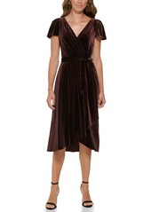 DKNY Women's Short Sleeve Asymmetrical Hem Faux Wrap Dress