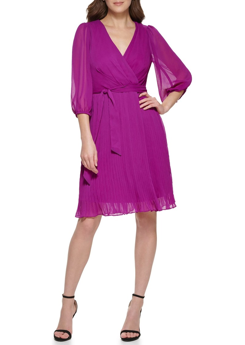 DKNY Women's Pleated Faux Wrap Dress