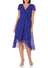 DKNY Women's Short Sleeve Asymmetrical Hem Faux Wrap Dress
