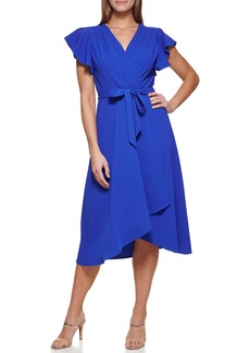 DKNY Women's Flutter Sleeve Faux Wrap Dress Iris Multi