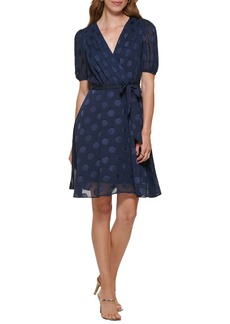 DKNY Women's Balloon Sleeve Tea Dress Midnight Blue NVY