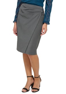 Dkny Women's Faux Wrap Pencil Skirt - Grey Heather