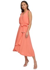 Dkny Women's Faux-Wrap Sleeveless Tie-Waist Midi Dress - Orange