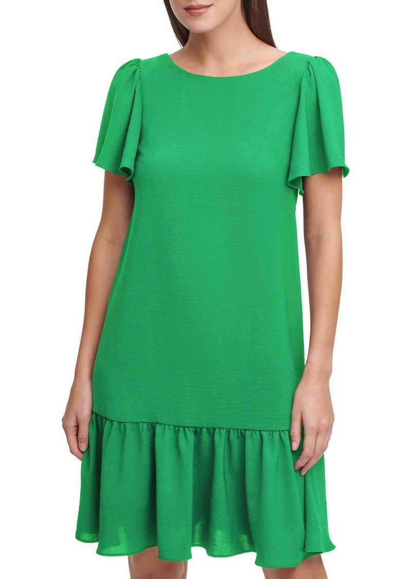 DKNY Women's Flowy Short Sleeve Ruffle Hem Dress