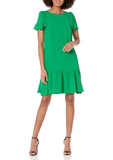 DKNY Women's Flowy Short Sleeve Ruffle Hem Dress 2