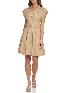DKNY Women's Fit and Flare Wear to Work Belted Shirt Dress