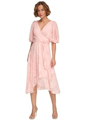 Dkny Women's Floral-Jacquard Faux-Wrap Dress - Blush