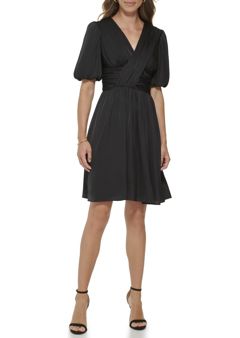 DKNY Women's Flounce Sleeve Fit and Flare