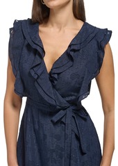 Dkny Women's Flutter-Sleeve Ruffle-Front Tie-Waist Gown - Spring Navy