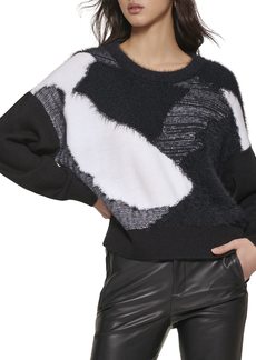 DKNY Women's Fuzzy Multicolor Long Sleeve Sweater