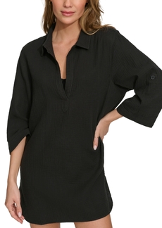 Dkny Women's Gauze Beach Tunic Cotton Cover-Up Dress - Black