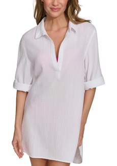 Dkny Women's Gauze Beach Tunic Cotton Cover-Up Dress - Soft White