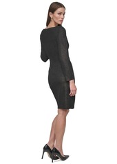 Dkny Women's Glitter-Knit Faux-Wrap Sheath Dress - Black/Bronze