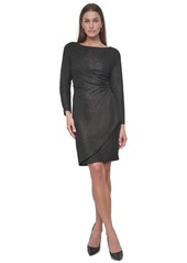 Dkny Women's Glitter-Knit Faux-Wrap Sheath Dress - Black/Bronze