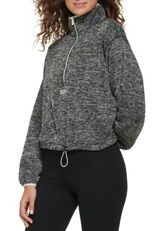 DKNY Women's Half Zip Fleece Sweater with Cinch Waist BLK Heather