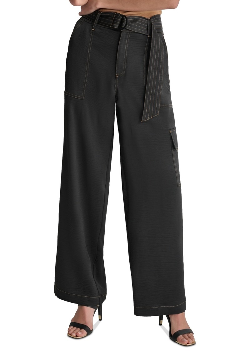 Dkny Women's High Rise Belted Wide-Leg Cargo Pants - Black