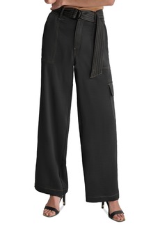 Dkny Women's High Rise Belted Wide-Leg Cargo Pants - Black