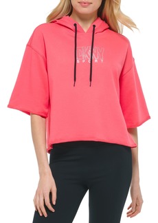 DKNY Women's Hoodie Short Sleeve Rhinestone Logo Top