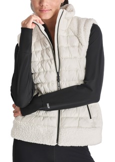 Dkny Women's Horizontal Channel Quilted Mock Neck Puffer Vest with Sherpa - Cloud