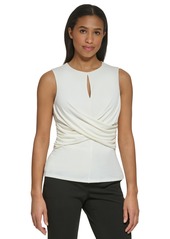 Dkny Women's Jewel-Neck Cross-Wrap Sleeveless Top - Linen White