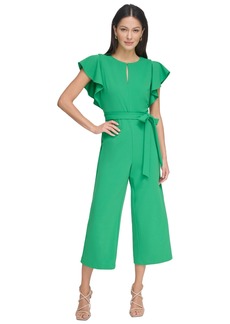Dkny Women's Keyhole-Neck Flutter-Sleeve Belted Jumpsuit - Apple Green