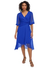 Dkny Women's Knot-Detail Chiffon Midi Fit & Flare Dress - Iris