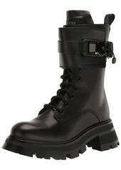 DKNY Women's Lace-up Lug Sole Combat Boot Fashion BLACK