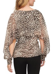 Dkny Women's Leopard-Print Cape-Sleeve Blouse - Charc/silv