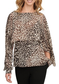 Dkny Women's Leopard-Print Cape-Sleeve Blouse - Charc/silv