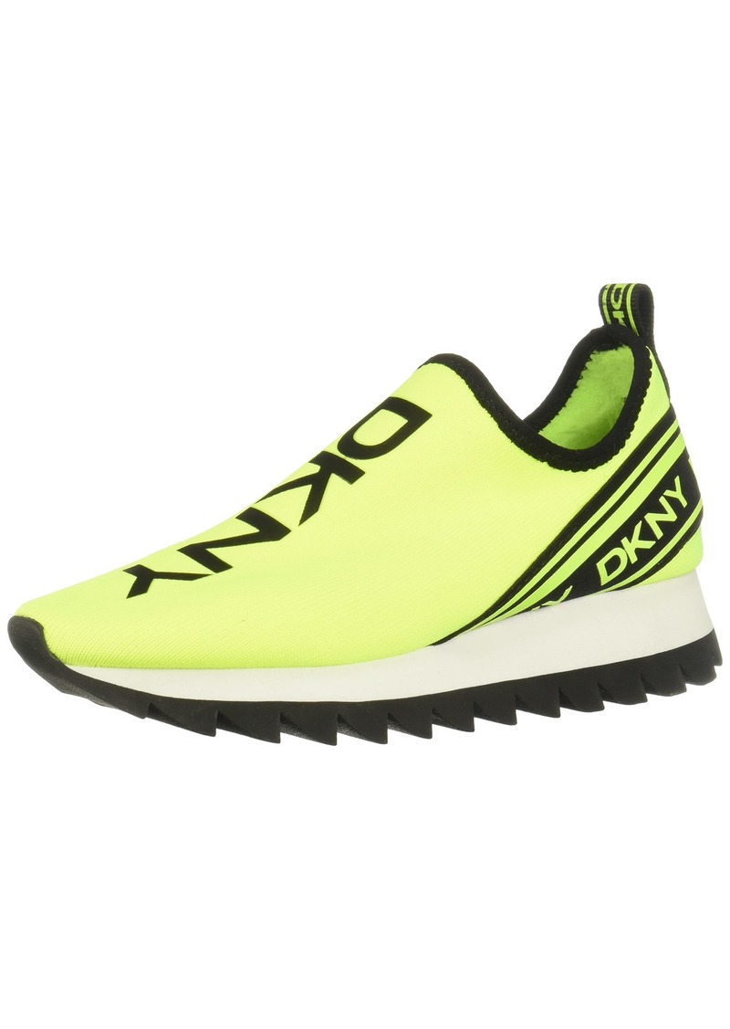 DKNY Women's Lightweight Slip on Fashion Sneaker NEON Yellow/Black Abbi