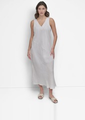 Dkny Women's Linen Panelled V-Neck Midi Dress - White