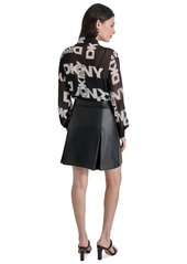 Dkny Women's Logo Long-Sleeve Shirt - Blk/ivory