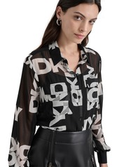 Dkny Women's Logo Long-Sleeve Shirt - Blk/ivory