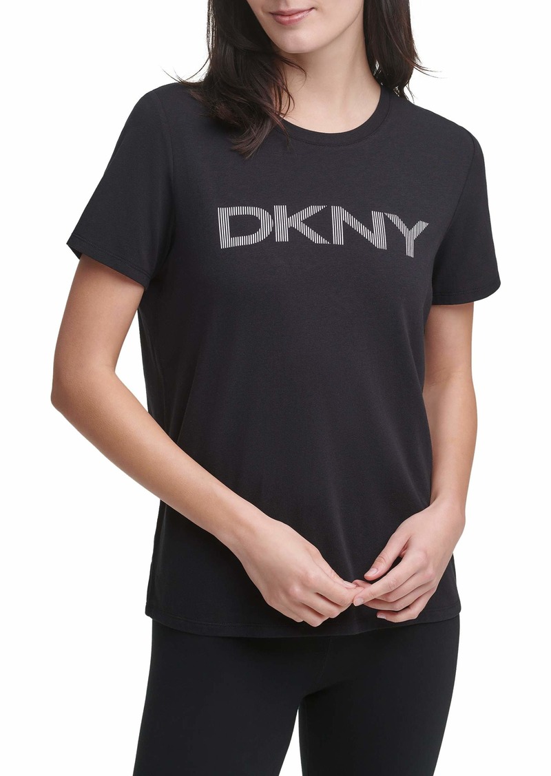 DKNY Women's Summer Tops Short Sleeve T-Shirt Black with White Stripe Logo XS