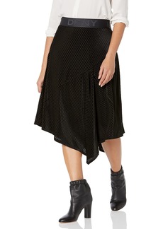 DKNY Women's Logo Waistband Asymmetrical Velvet Sportswear Skirt