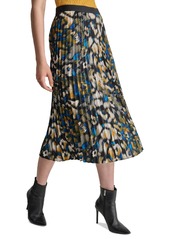 Dkny Women's Logo-Waistband Pleated Satin Midi Skirt - Brstrk Leo